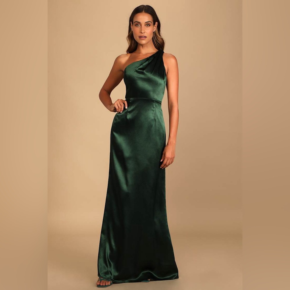 Lulu's Dark Green Satin Dress
